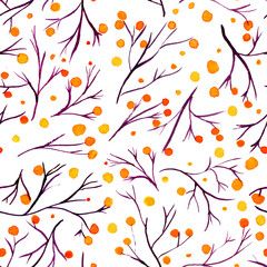 Seamless pattern with freehand watercolor abstract tree branches