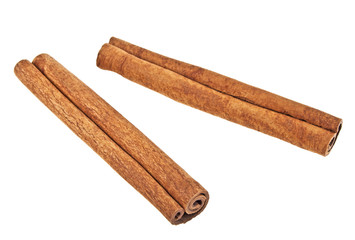 Two cinnamon sticks isolated on white background