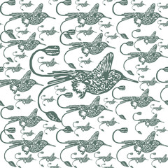 Linocut Hummingbird background