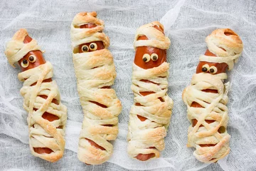 Gordijnen Cute sausage mummy fun food for kids © san_ta