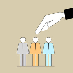 People Search . Hand picks a employee. Vector illustration of a linear flat