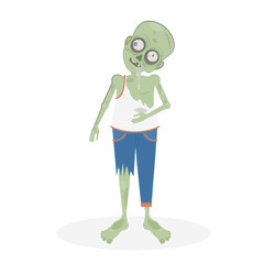 Isolated scary zombie. Green zombie with spit. Scary reanimated monster for halloween decoration.
