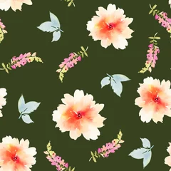 Gordijnen Seamless pattern with flowers watercolor © Karma