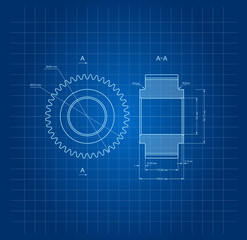 Drawing gears on blue background design