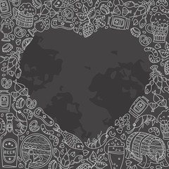 Beer doodles in heart shape