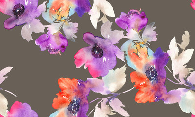 Fototapeta na wymiar Purple watercolor flowers