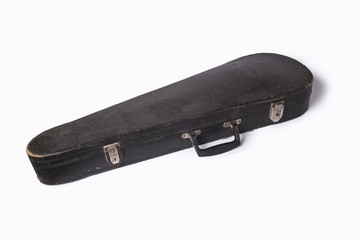 Old violin case isolated on white background