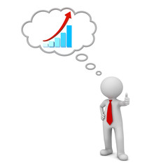 3d business man standing and showing thumbs up like with growth graph chart in thought bubble concept isolated over white background 3D rendering