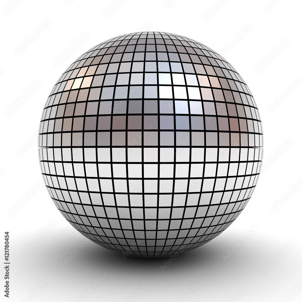 Aufkleber metallic polygonal chrome sphere or disco ball isolated over white background with shadow 3d renderi