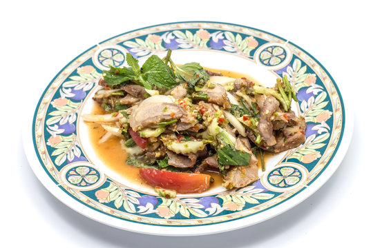 Grilled pork neck spicy salad,Thai food