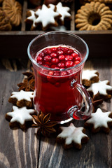 Christmas hot cranberry tea or mulled wine and assorted cookies