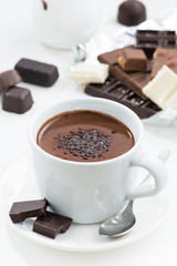 hot chocolate on a white table, closeup