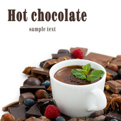 hot chocolate with mint and ingredients, isolated