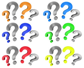 Colorful question marks collection 3D rendering
