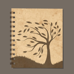 Notebook design, art tree. Old grunge paper