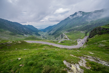 hairpin turns of Transfagarasan Road in southern section of Carpathian Mountains in Romania