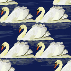 Materiał do szycia illustration of seamless pttern with swan on blue background, w