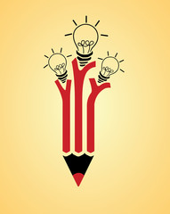 Red pencil with idea bulbs vector illustration. 