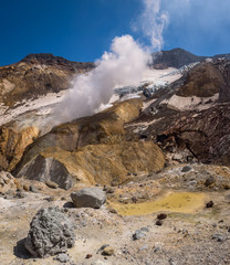 Fumaroles inside the Mutnovsky Volcano crater, Kamchatka, Russia