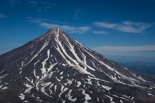 Top of Koryaksky Volcano seen from Avachinksy Volcano, Kamchatka, Russia
