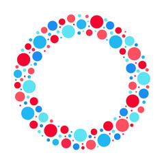 Circle frame pattern, red and blue bubbles vector isolated