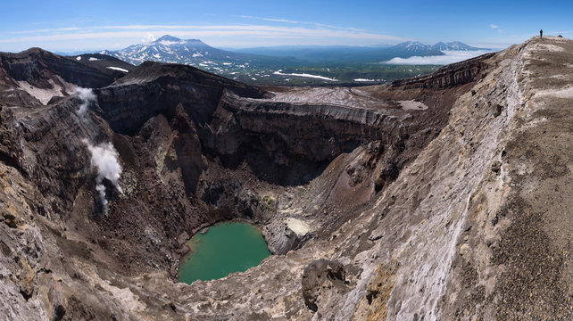 Gorely Volcano’s second crater lake and it’s impressive glacier above, Kamchatka, Russia