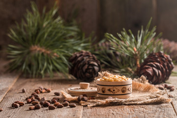 Cedar nuts and branch with cone