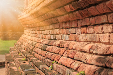 Detail of an old brick wall at the archaeological site..