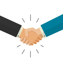 Shaking hands handshake business vector illustration isolated on white background, symbol of success deal, happy partnership, greeting shake, handshaking agreement flat sign design - obrazy, fototapety, plakaty