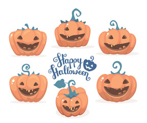 Vector halloween illustration of collection decorative orange pu