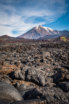 Thick lava streams covering the slopes of Tolbachik Volcano after the eruption of 2013, Kamchatka, Russia