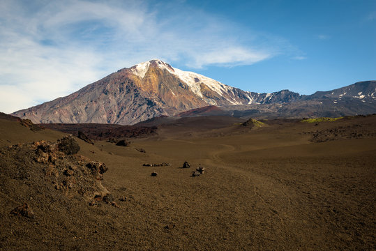 Sand path through the desert to the top of Tolbachik Volcano, Kamchatka, Russia