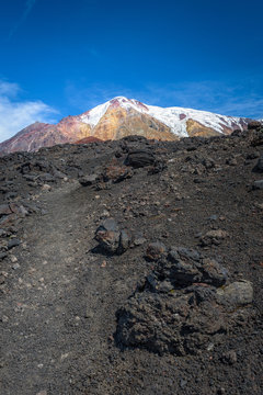 Rocky path leading us to the top of Tolbachik Volcano, Kamchatka, Russia