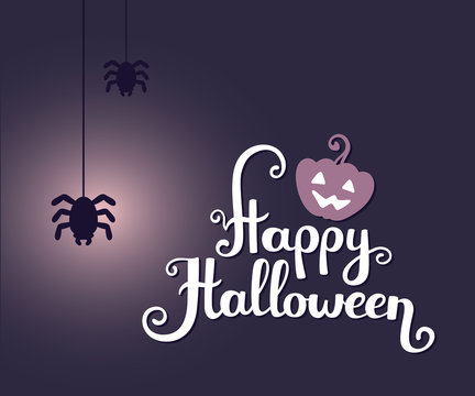 Vector halloween illustration with  text happy halloween, glowin
