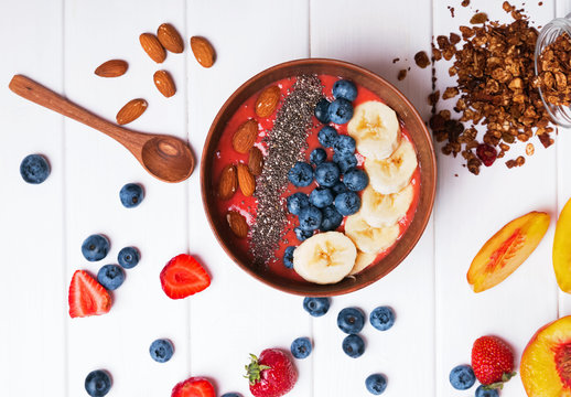 Strawberry smoothie bowl with chia seeds