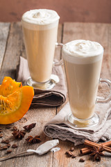 Pumpkin latte with whipped cream 