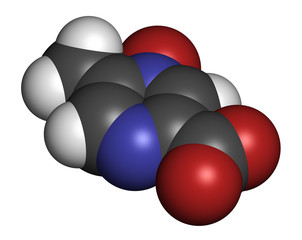 Acipimox hypertriglyceridemia drug molecule. 3D rendering. 