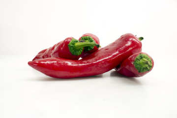 chiles / red peppers on white background