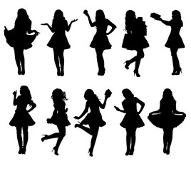 Collection of Santa girl silhouettes in various poses. Easy editable layered vector illustration.