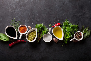 Fototapeta na wymiar Herbs, condiments and spices