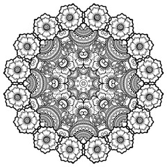 Vector henna tatoo mandala. Mehndi style.Decorative pattern in oriental style. Coloring book page.
