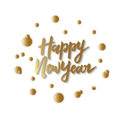 Happy new year sign. Hand drawn lettering. Golden gradient sdots.
