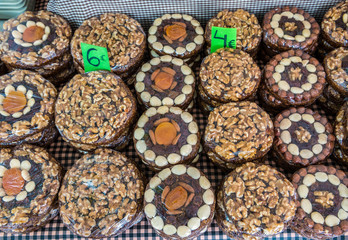 small breads with nuts for sale Santa Maria de Montserrat Abbey in Montserrat mountains, Spain