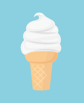 Ice cream flat icon. Icecream cone vector illustration isolated on blue