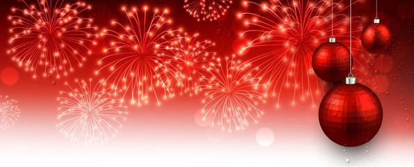 New Year banner with fireworks.