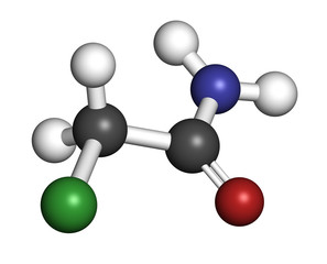 Chloroacetamide preservative molecule. 3D rendering. 