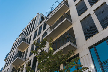 Fototapeta na wymiar low angle view of modern apartment building
