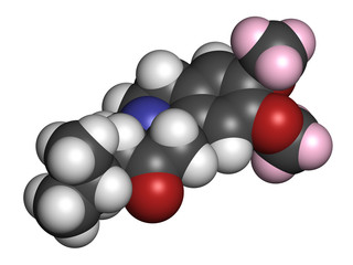 Deutetrabenazine Huntington disease drug molecule. 3D rendering.