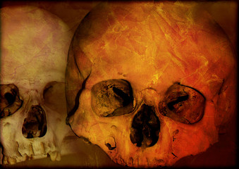 Grunge Halloween background with human skulls