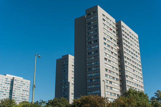 plattenbau buildings in a row